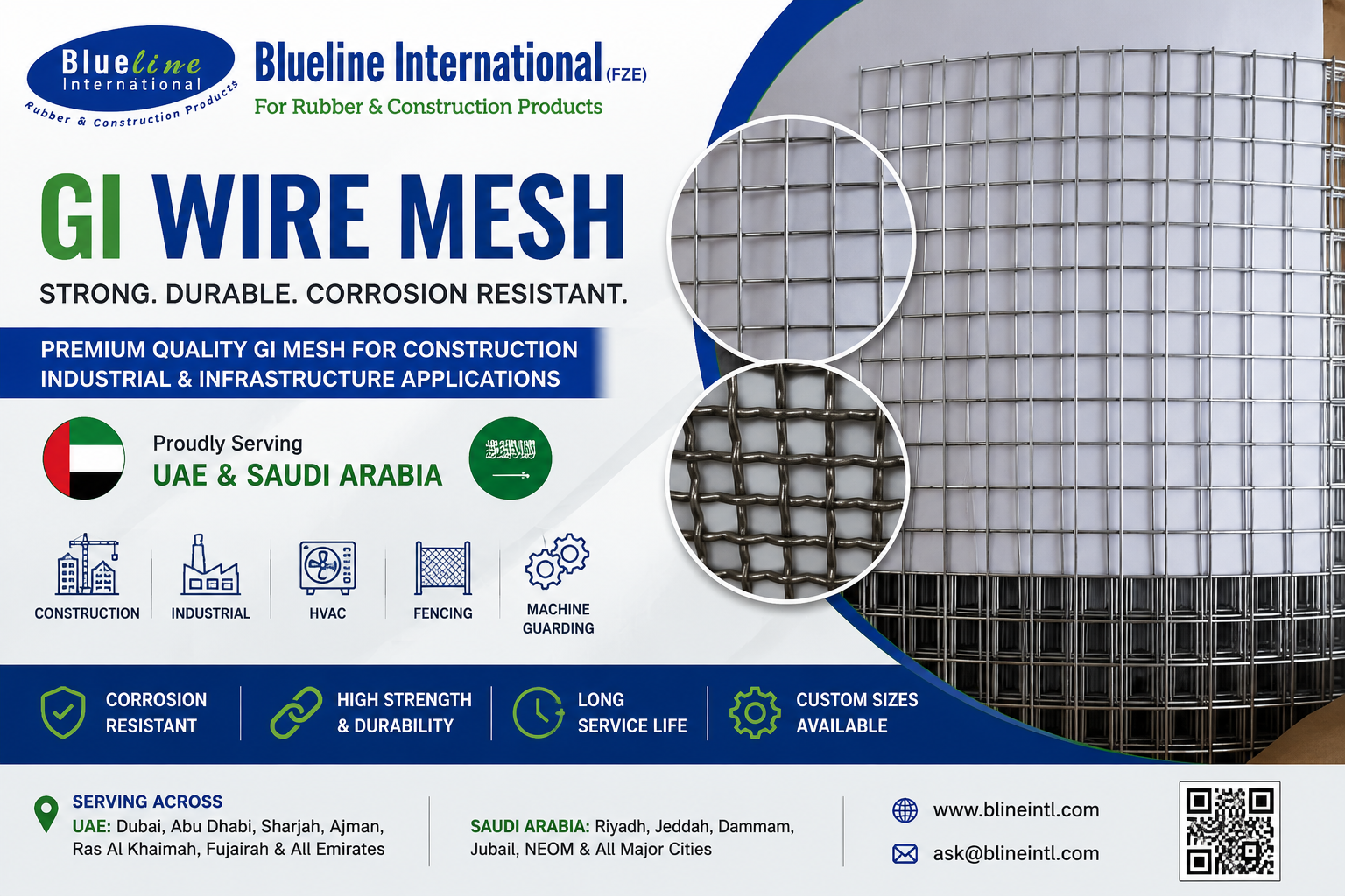 GI Wire Mesh Supplier in UAE and Saudi Arabia – Galvanized Iron Wire Mesh for Construction, HVAC, Industrial and Infrastructure Applications